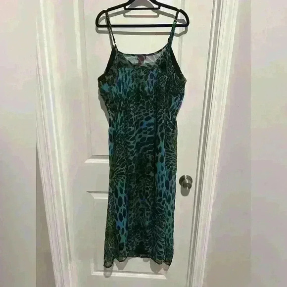 1X She’s Cool Blue & Green leopard print sheer overlay maxi dress 2k - Picture 4 of 4